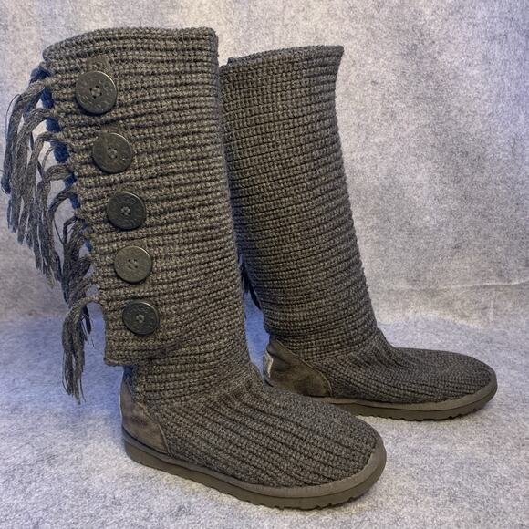 Ugg Australia Cardy Classic Knit Sweater Boots, Gray Knee High Women's 6 Buttons - Picture 2 of 10